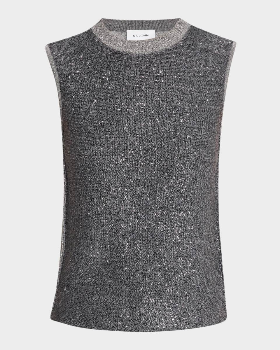 Sequin-Front Metallic Knit Tank Top